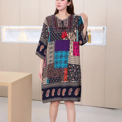 Cotton Silk Floral Dress Vintage Women's Clothing