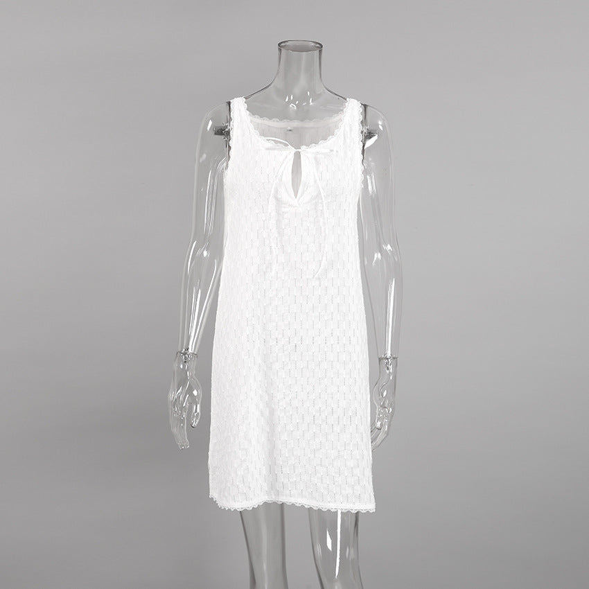 Sleeping Dress Cotton Silk Halter Short Skirt Hollow Fashion
