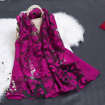 Lace Stitching Cut Flower Paisley Silk Scarf