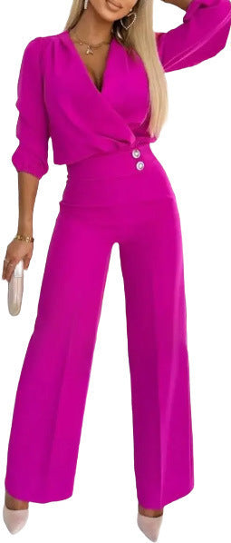 Vérosa Chic V-Neck Suit Set