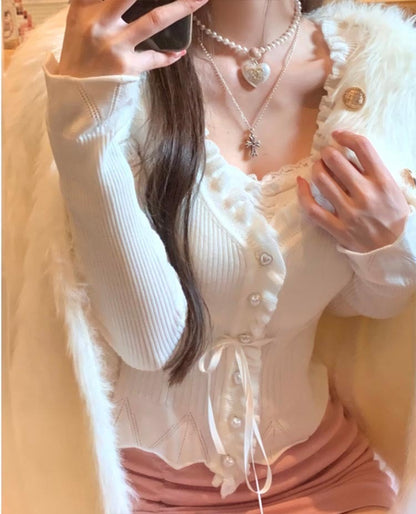 Fake Two-piece V-neck Ice Silk Knitted Cardigan Women