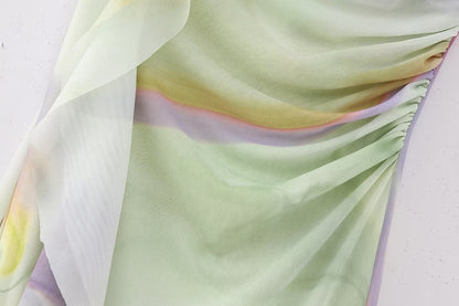 Laminated Decoration Printed Silk Net Dress