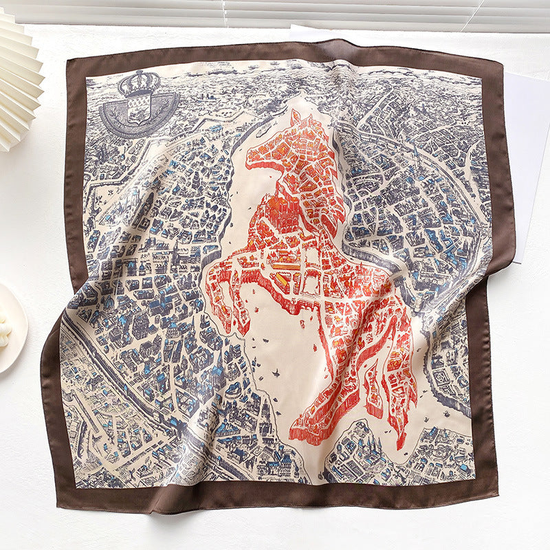 Simple  Wild Fashion Color Matching Color Simulation Silk Square Scarf
