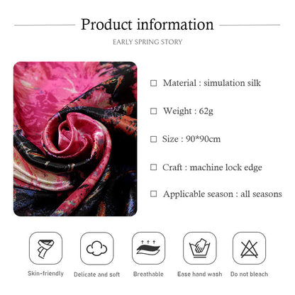 Oil Painting Style Silk Scarf 90cm Large Kerchief New Satin Imitated Silk Scarves European And American Retro Printed Shawl Scarf For Women