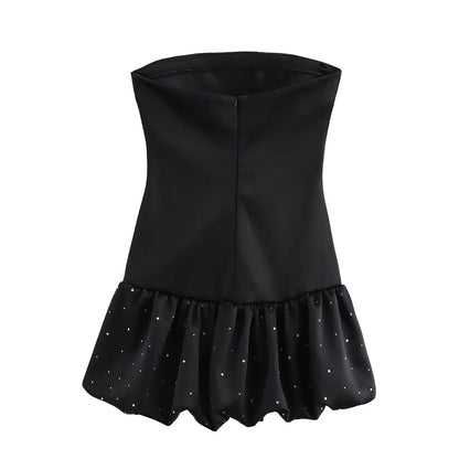 Women's Fashion Rhinestone Silk Satin Dress