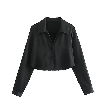 European And American Style Silk Satin Texture Short Drape Shirt