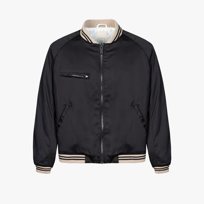 Black Silk Cotton Bomber Jacket