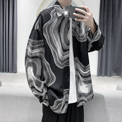 Men's Shirts Youth Tide Brand Fashion Loose Large Size Ice Silk