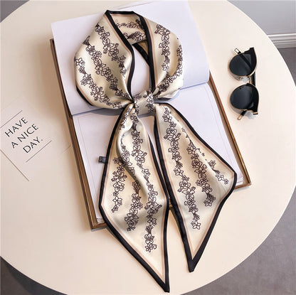 Thin Narrow Long Shirt Scarf Houndstooth Design Double Layer Imitated Silk Scarves Women's Hair Tie