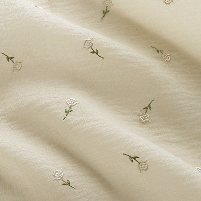 New Silk Crinkled Rose Embroidered Beige Fabric