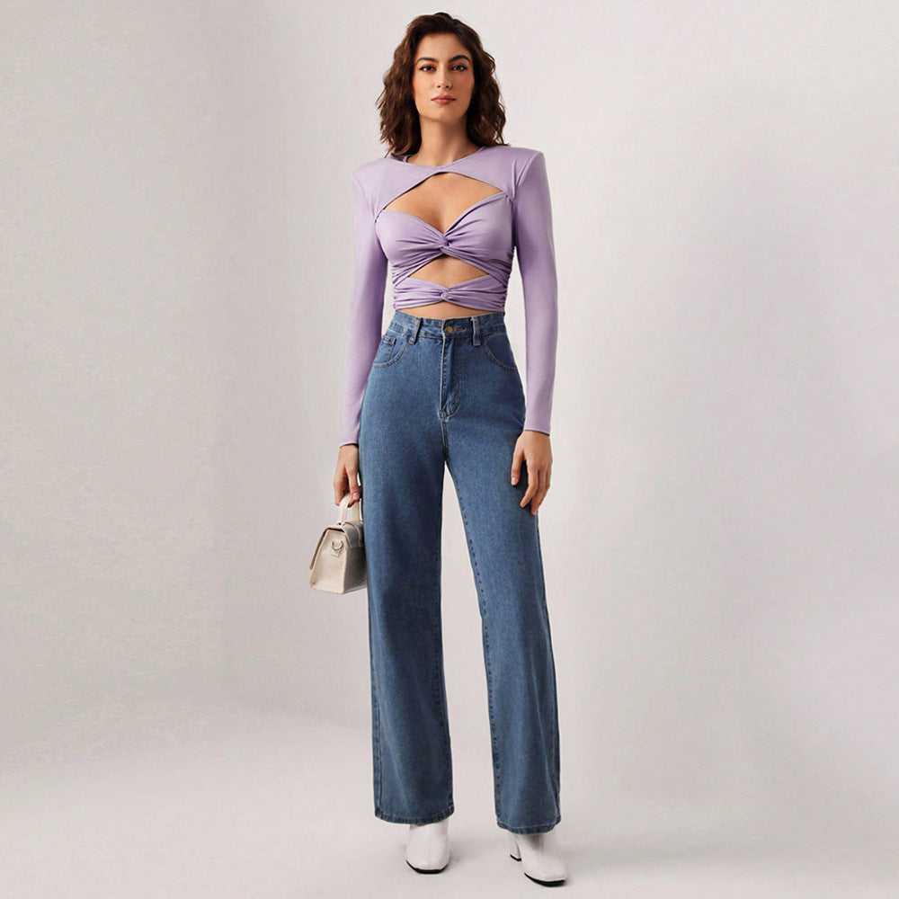 Women's Hollow Out Slim-fit Milk Silk Top