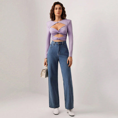 Women's Hollow Out Slim-fit Milk Silk Top