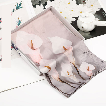 Spring Silk Crepe Satin Long Scarf