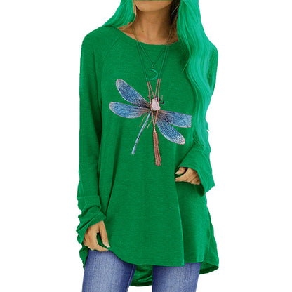 Loose Round Neck Long Sleeve T-shirt For Women