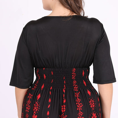 Women's Loose Round Neck Ice Silk Printed Large Swing Dress