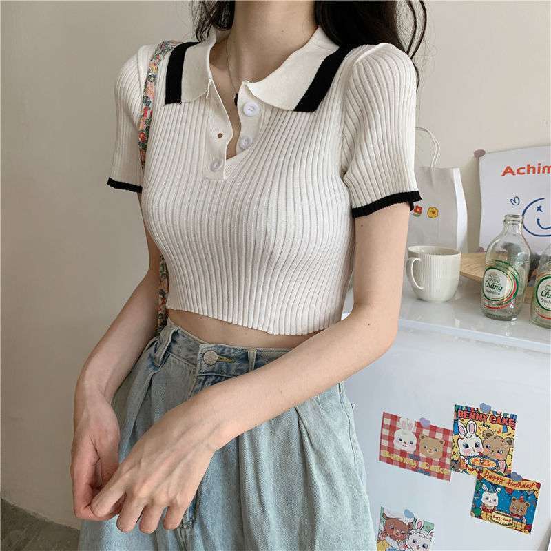 Ice Silk Knit Short High-waist Crop Top