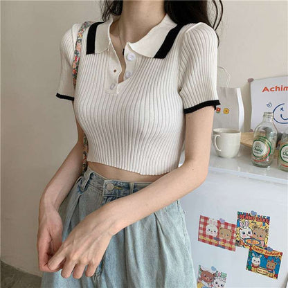 Ice Silk Knit Short High-waist Crop Top