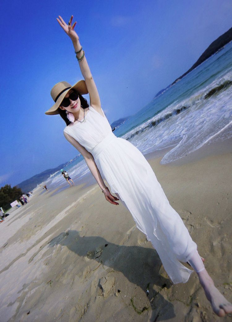 Slim Fitting White Silk Long Dress
