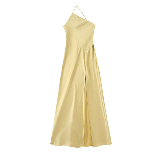 One Shoulder Asymmetric Silk Satin Texture Waist Pulling Dress