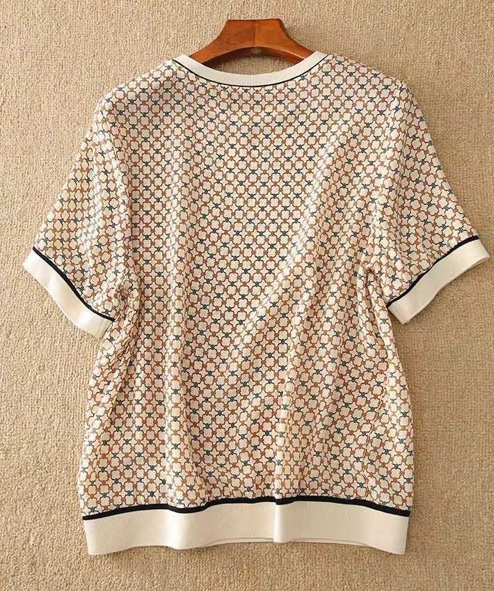 Artificial Silk Loose Slimming Ice Silk Top Printed Chiffon Shirt Fashionable Temperament Short Sleeve T-shirt