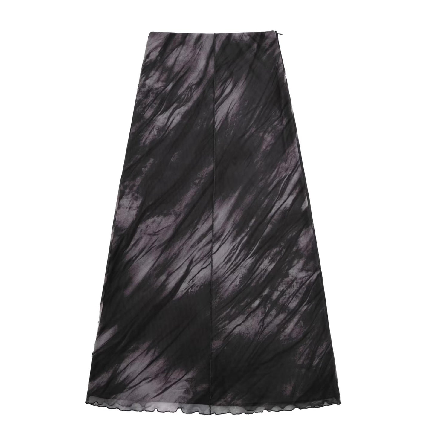 Pleated Floral Print Silk Mesh Dress Skirt