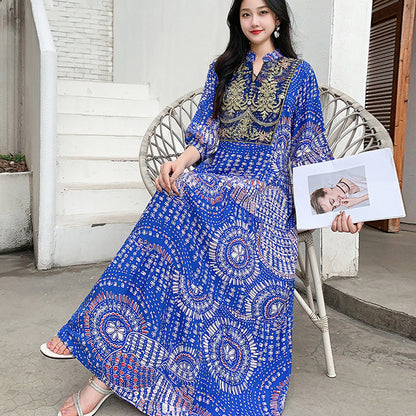 Long Skirt, Ethnic Style Dress, Women's Summer Cotton Silk Floral Print