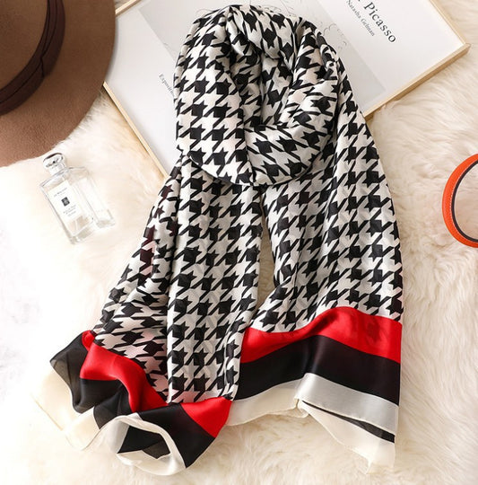 Simulated Silk Neck Protector Warm Houndstooth Fashion Scarf