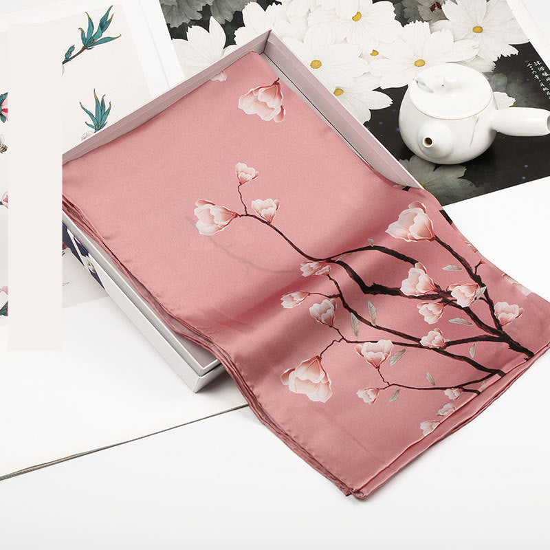 Spring Silk Crepe Satin Long Scarf