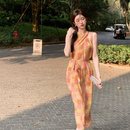 French Cross Cut Neck Silk Dress