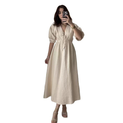 Women's Sweet V-neck Puff Sleeve Short Sleeve Dress