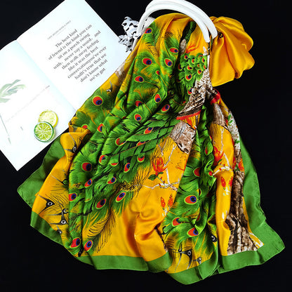 Outdoor All-match Printed Silk Scarf Women's Thin Silk Sunscreen And Breathable