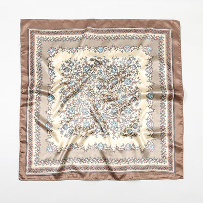 Printed Artificial Silk Square Scarf 90cm Versatile Fashion Headscarf
