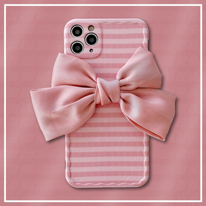 Ins Wind Striped Silk Bowknot Phone Case