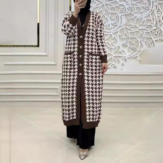 ZahraCheck Houndstooth Wool Cardigan