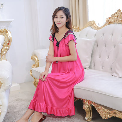 Summer Suspenders Ice Silk Dress Pajamas Artificial Silk Homewear