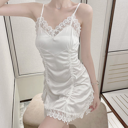 Women's Summer Ice Silk Suspenders Thin Short Nightdress
