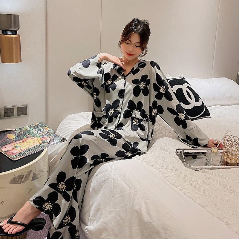 Ice Silk Pajamas Ninth Sleeve Trousers Thin Home Wear
