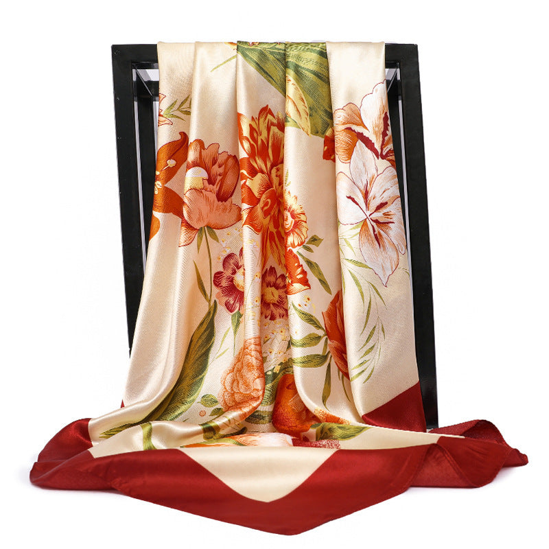 Plant Flower Imitated Silk Scarves