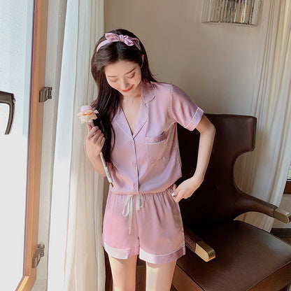 Silk Ladies Pajamas  Sleeve Shorts Suit Homewear