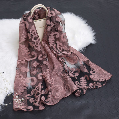 Lace Stitching Cut Flower Paisley Silk Scarf