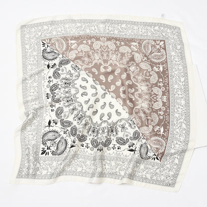 Retro Square Block Cashew Small Silk Scarf