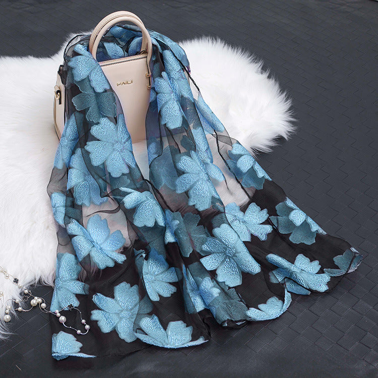 Lace Stitching Cut Flower Paisley Silk Scarf