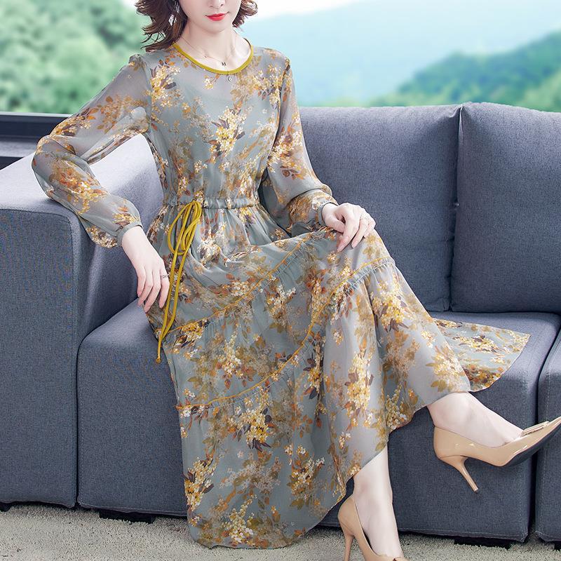 Temperament Waist Slimming Silk Print Skirt