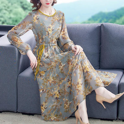 Temperament Waist Slimming Silk Print Skirt