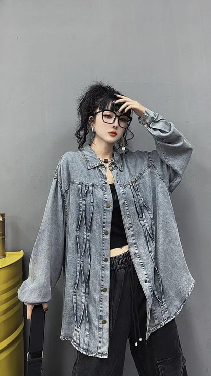 Korean Style Sense Of Design Washed Fabric Shirt