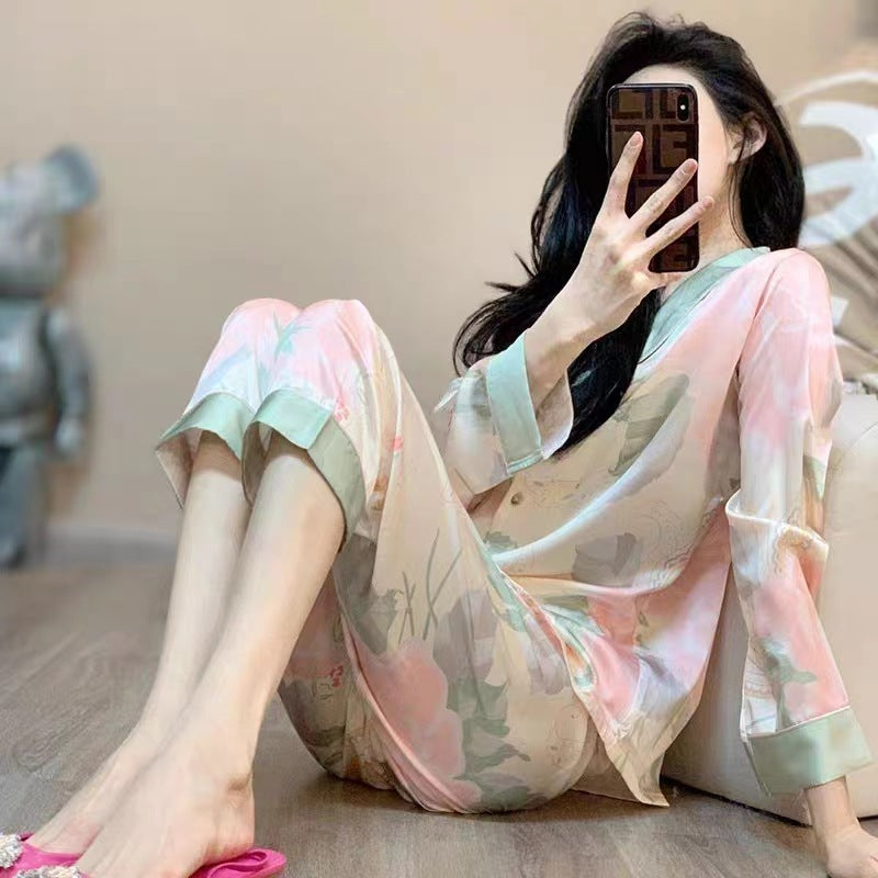 Women's High-end Ice Silk Pajama Set