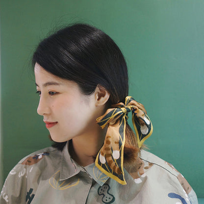 Silk Long Headband With Cute Print Embellishment