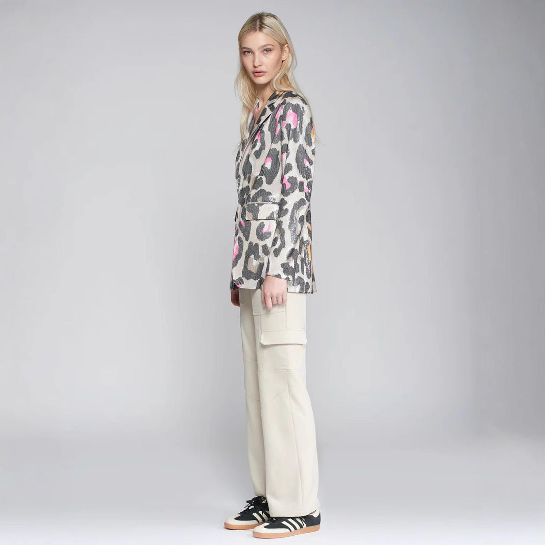 PrintElegance Slim V-Neck Jacket