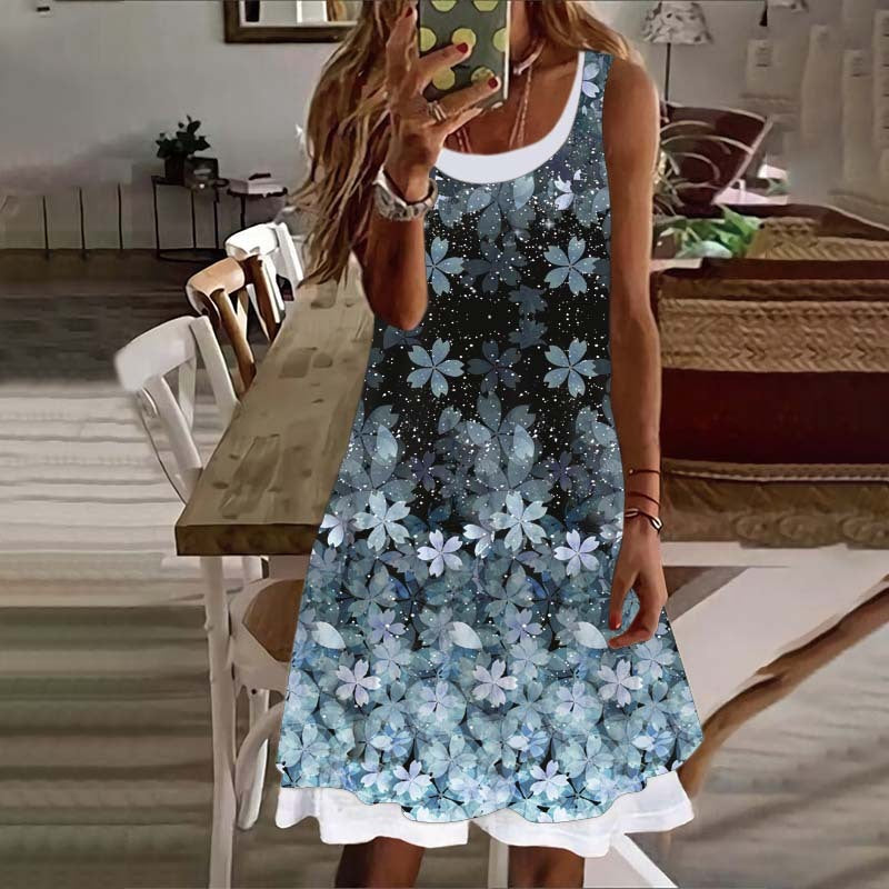 Women's Sleeveless Milk Silk Floral Dress