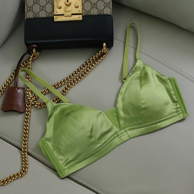 Silk Satin Glossy Thin Bra Wireless Underwear
